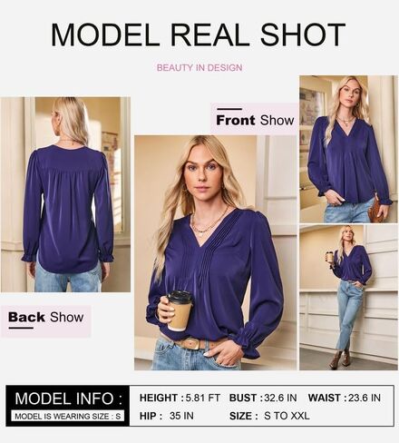 Dokotoo Womens Tops عارضة مطوية الخامس Vuff Puff Long Sleve Thirts Lourd Tunic Bluse in Saudi Arabia