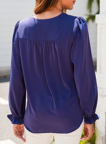 Dokotoo Womens Tops عارضة مطوية الخامس Vuff Puff Long Sleve Thirts Lourd Tunic Bluse in Saudi Arabia