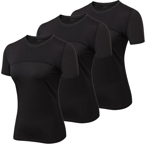 3 حزمة قصيرة الأكمام قمصان ضغط التمرين للنساء اليوغا تشغيل قمم الشبك in Kuwait