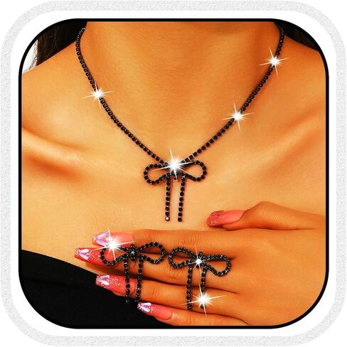 GORAIS Rhinestone Bow Bridal Jewelry Set Silver Wedding Necklace Earrings Sets Bowknot Prom Costume Jewelry for Women and Brides in Saudi Arabia
