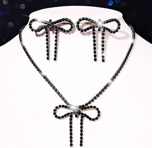 GORAIS Rhinestone Bow Bridal Jewelry Set Silver Wedding Necklace Earrings Sets Bowknot Prom Costume Jewelry for Women and Brides in Saudi Arabia