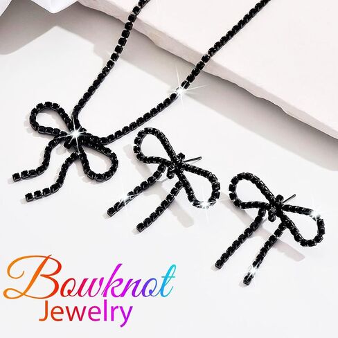 GORAIS Rhinestone Bow Bridal Jewelry Set Silver Wedding Necklace Earrings Sets Bowknot Prom Costume Jewelry for Women and Brides in Saudi Arabia