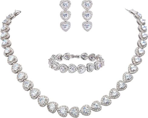 EVER FAITH Women's CZ Stunning Love Heart Tennis Necklace Earrings Bracelet Set in Saudi Arabia
