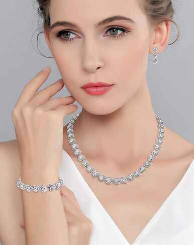 EVER FAITH Women's CZ Stunning Love Heart Tennis Necklace Earrings Bracelet Set in Saudi Arabia