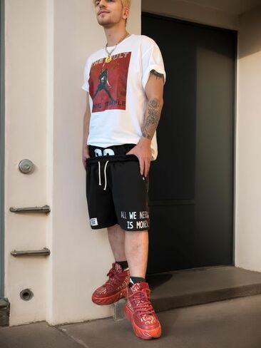 Men's Y2K Graphic Drawstring Shorts Double Waisted Gothic Grunge Vintage Hip-Hop Casual Streetwear Short Pants in Saudi Arabia