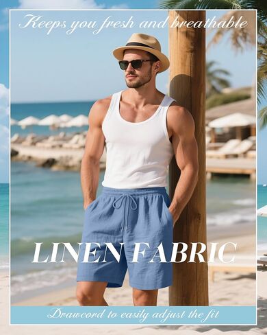 Ficerd 2 Pack Cotton Linen Big and Tall Shorts for Men Drawstring Elastic Waist 7" Summer Beach Bermuda with Pockets in Saudi Arabia