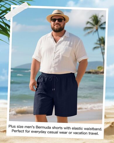 Ficerd 2 Pack Cotton Linen Big and Tall Shorts for Men Drawstring Elastic Waist 7" Summer Beach Bermuda with Pockets in Saudi Arabia