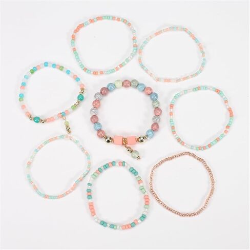 8Pcs Bohemian Stackable Beaded Bracelets Set for Women,Handmade Layered Strand Bead Bracelets, Boho Crystal Elastic Stretch Bracelets for Women in Kuwait