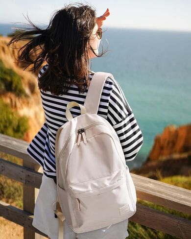 HOMIEE Lightweight Casual Laptop Backpack Fits 15.6 Inch Computer, Water-Resistant Small Daypack Cute Unisex Bookbag for College Work Travel, Beige in Saudi Arabia