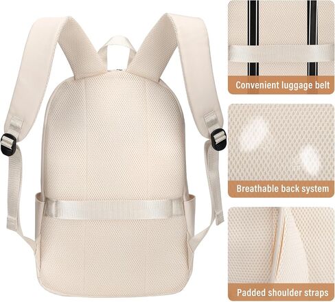 HOMIEE Lightweight Casual Laptop Backpack Fits 15.6 Inch Computer, Water-Resistant Small Daypack Cute Unisex Bookbag for College Work Travel, Beige in Saudi Arabia
