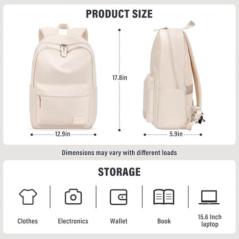 HOMIEE Lightweight Casual Laptop Backpack Fits 15.6 Inch Computer, Water-Resistant Small Daypack Cute Unisex Bookbag for College Work Travel, Beige in Saudi Arabia