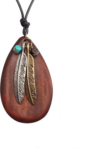 Boho Necklaces for Women Long Wooden Pendant Vintage Necklace Sweater Chain Necklace Handmade Jewelry in Saudi Arabia