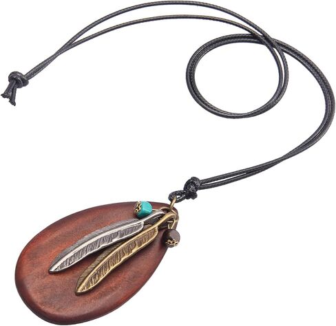 Boho Necklaces for Women Long Wooden Pendant Vintage Necklace Sweater Chain Necklace Handmade Jewelry in Saudi Arabia
