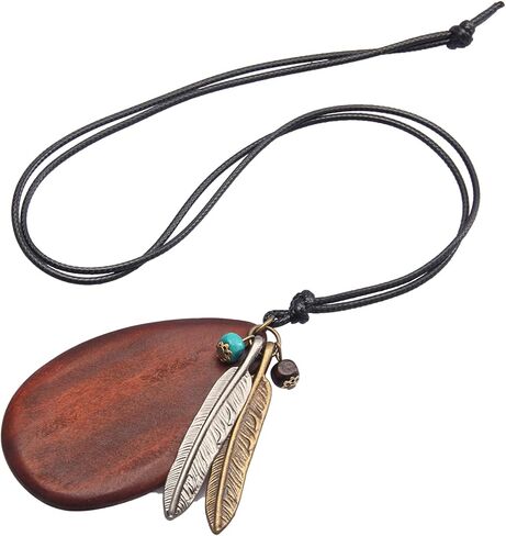 Boho Necklaces for Women Long Wooden Pendant Vintage Necklace Sweater Chain Necklace Handmade Jewelry in Saudi Arabia