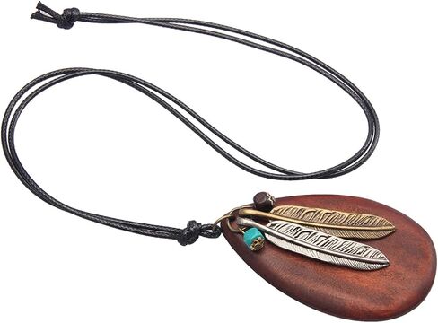 Boho Necklaces for Women Long Wooden Pendant Vintage Necklace Sweater Chain Necklace Handmade Jewelry in Saudi Arabia