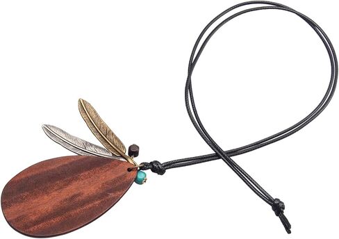 Boho Necklaces for Women Long Wooden Pendant Vintage Necklace Sweater Chain Necklace Handmade Jewelry in Saudi Arabia