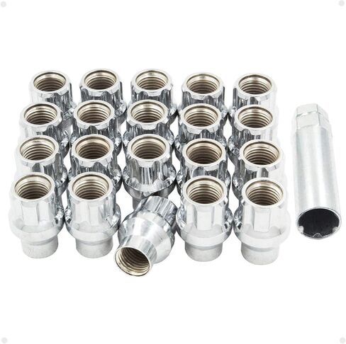 Wheel Accessories Parts Set of 20 Lug Nut Small Diameter Narrow Extended Thread (ET) Spline Lug Nut Kit (Black, M14x1.50) - Fits Dodge Durango, Toyota Tundra, Jeep Grand Cherokee in Saudi Arabia