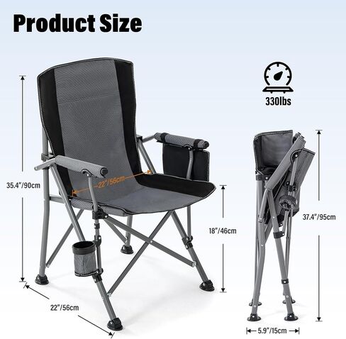 Lamberia Folding Camping Chair for Adults Heavy Duty 330 LBS Capacity Outdoor Camp Chair Thicken 600D Oxford Mesh Back Quad with Arm Rest Cup Holder and Portable Carrying Bag(Green) in Saudi Arabia