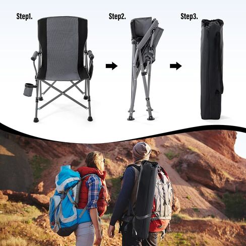 Lamberia Folding Camping Chair for Adults Heavy Duty 330 LBS Capacity Outdoor Camp Chair Thicken 600D Oxford Mesh Back Quad with Arm Rest Cup Holder and Portable Carrying Bag(Green) in Saudi Arabia