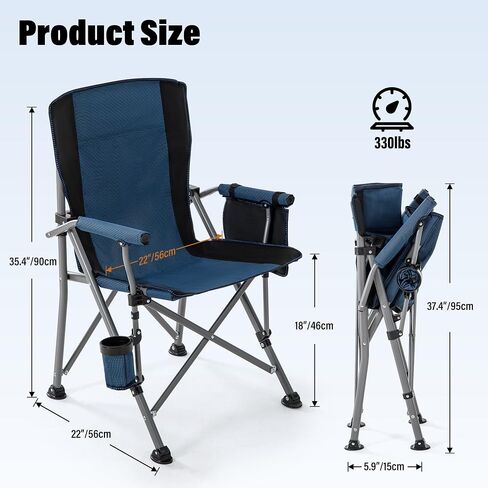 Lamberia Folding Camping Chair for Adults Heavy Duty 330 LBS Capacity Outdoor Camp Chair Thicken 600D Oxford Mesh Back Quad with Arm Rest Cup Holder and Portable Carrying Bag(Green) in Saudi Arabia