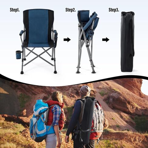 Lamberia Folding Camping Chair for Adults Heavy Duty 330 LBS Capacity Outdoor Camp Chair Thicken 600D Oxford Mesh Back Quad with Arm Rest Cup Holder and Portable Carrying Bag(Green) in Saudi Arabia