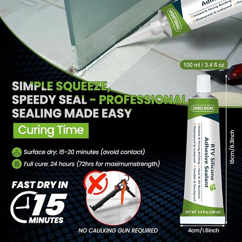 RTV Silicone لاصق السدادات 100 ٪ السدادات السيليكون سلك جميع الأغراض مقاومة للماء الالتصاق أقوى ، تقليص وكراك السد للسيارة ، المطبخ ، النافذة ، الحمام ، الباب (صاف ، 3.4 فلوريدا أوقية.) in Saudi Arabia