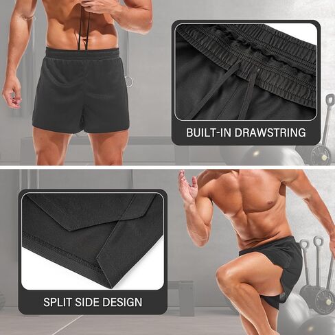 AMY COULEE Mens Mesh Athletic Shorts 3" Workout Gym Quick Dry Running Shorts with Drawstring in Kuwait