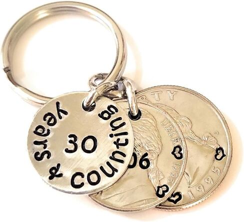 30 Years and Counting with a 1993 Quarter and Nickel 30th Anniversary Gift Key Chain in Saudi Arabia