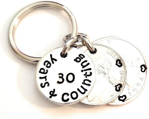 30 Years and Counting with a 1993 Quarter and Nickel 30th Anniversary Gift Key Chain in Saudi Arabia