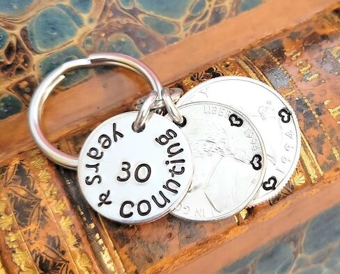 30 Years and Counting with a 1993 Quarter and Nickel 30th Anniversary Gift Key Chain in Saudi Arabia