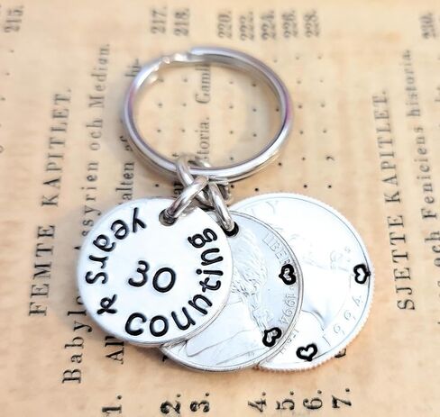 30 Years and Counting with a 1993 Quarter and Nickel 30th Anniversary Gift Key Chain in Saudi Arabia