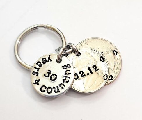 30 Years and Counting with a 1993 Quarter and Nickel 30th Anniversary Gift Key Chain in Saudi Arabia