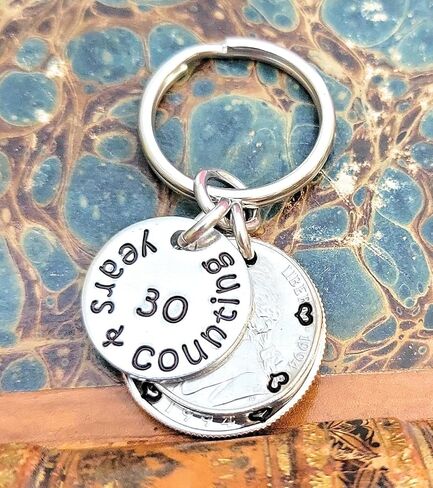 30 Years and Counting with a 1993 Quarter and Nickel 30th Anniversary Gift Key Chain in Saudi Arabia