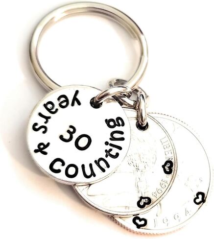 30 Years and Counting with a 1993 Quarter and Nickel 30th Anniversary Gift Key Chain in Saudi Arabia