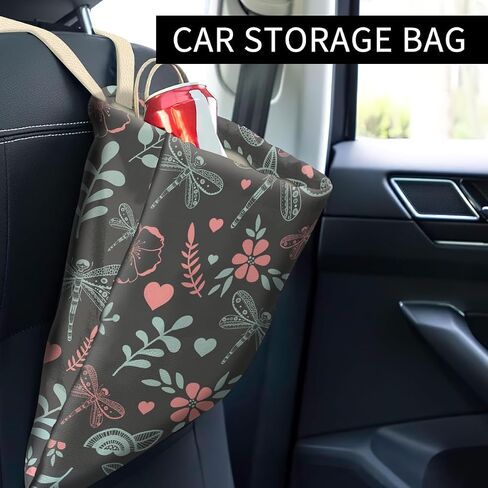 Car Trash Can, Cute Car Trash Bag, Hanging Car Organizer and Storage Bag, Trash Bin for Car Accessories, Vehicle, Travelling, Camping Cute Dragonfly and Flowers in Saudi Arabia