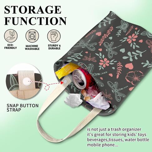 Car Trash Can, Cute Car Trash Bag, Hanging Car Organizer and Storage Bag, Trash Bin for Car Accessories, Vehicle, Travelling, Camping Cute Dragonfly and Flowers in Saudi Arabia