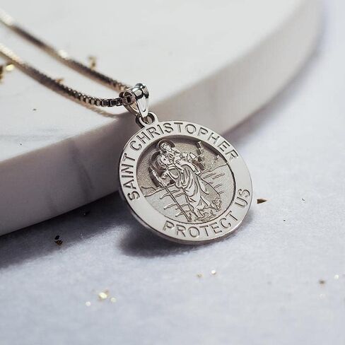 PicturesOnGold.com Saint Christopher Religious Round Medal Only and Medal With Engraving in Sterling Silver, 10K or 14K Gold in Saudi Arabia