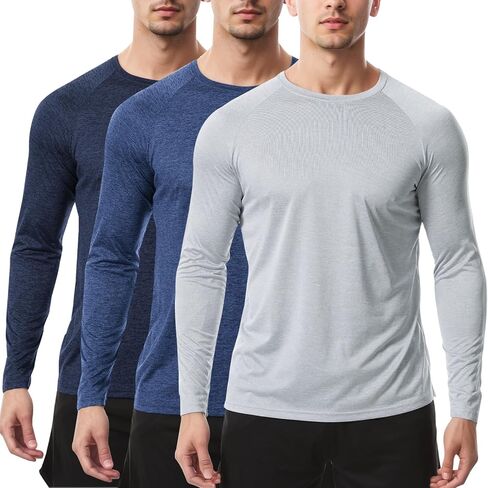 سومولوكس 3 حزمة قمصان طويلة الأكمام للرجال الرطوبة فاقة سريعة الجفاف upf spf حماية أشعة الشمس التمرين تي القمصان t in Kuwait
