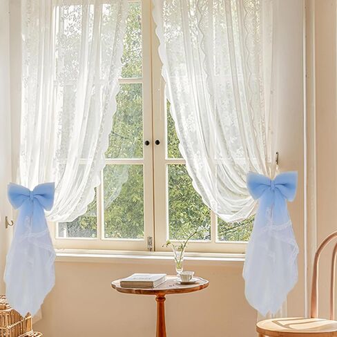 2 Pcs Bow Curtain Tiebacks Lace Bowknot Curtain Holdbacks,Lace Curtain Tiebacks Bowknot Curtain Holdbacks for Home Wedding Birthday Party Decorative (Pink) in Kuwait