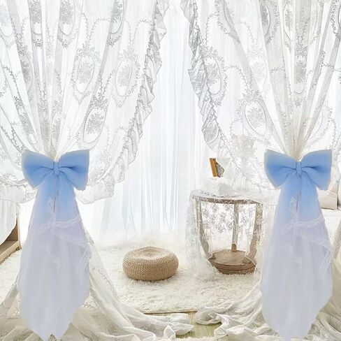 2 Pcs Bow Curtain Tiebacks Lace Bowknot Curtain Holdbacks,Lace Curtain Tiebacks Bowknot Curtain Holdbacks for Home Wedding Birthday Party Decorative (Pink) in Kuwait