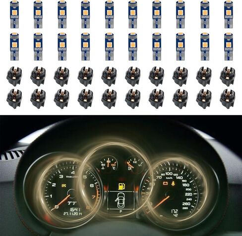 20pcs T5 LED مصابيح LED للوحة القيادة ، مصابيح لوحة القيادة ، T5 37 74 لمبة LED مع مقبس قفل تويست ، وملحقات السيارة ضوء ساطع لمكانة لوحة معلومات الأدوات (أبيض دافئ) in Kuwait