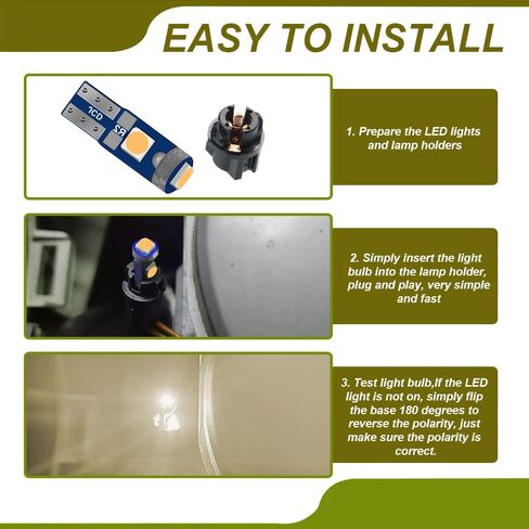 20pcs T5 LED مصابيح LED للوحة القيادة ، مصابيح لوحة القيادة ، T5 37 74 لمبة LED مع مقبس قفل تويست ، وملحقات السيارة ضوء ساطع لمكانة لوحة معلومات الأدوات (أبيض دافئ) in Kuwait