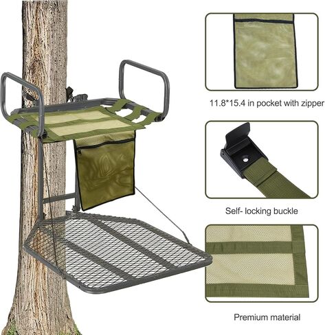 Universal Tree Stand Seat Replacement with Pocket, 16 X 12Inch Lightweight Replacement Treestand Seat with Adjustable Strap Hunting Accessories Fits All Ladder Stand, Works On Climbing Treestands in Saudi Arabia