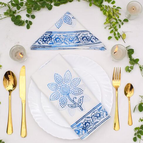 Set of 4-20x20 Inch Napkins, Hand Block Printed Napkins, Cotton Cloth Napkins, Eco Friendly Dinner Table Reusable Napkins, Wedding Party Décor Napkins, Kitchen Towel Valentine Gift for Her in Saudi Arabia