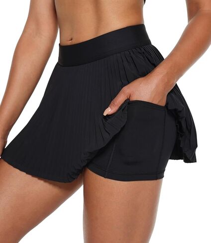 Ukaste Women's Petite Pleated Mini Athletic Skirt 12" - Juniors' Tennis Pickleball Skorts with Pocketed Shorts in Kuwait