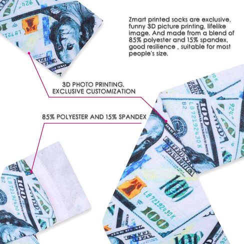 Zmart Funny 3D Print Socks - Novelty Dollar Socks for Men Women ، Homes Money in Kuwait