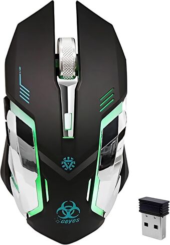 VEGCOO Wireless Gaming Mouse, C8 Silent Click Wireless Rechargeable Mouse with Colorful LED Lights and 2400/1600/1000 DPI for Laptop and Computer (C8N Black) in Kuwait