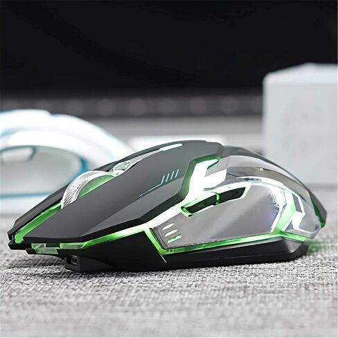 VEGCOO Wireless Gaming Mouse, C8 Silent Click Wireless Rechargeable Mouse with Colorful LED Lights and 2400/1600/1000 DPI for Laptop and Computer (C8N Black) in Kuwait