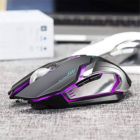 VEGCOO Wireless Gaming Mouse, C8 Silent Click Wireless Rechargeable Mouse with Colorful LED Lights and 2400/1600/1000 DPI for Laptop and Computer (C8N Black) in Kuwait
