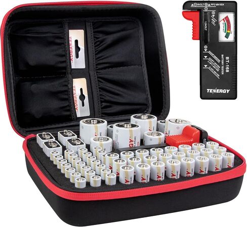 Tenergy Battery Organizer Storage Case with Battery Tester, Holds 60 Batteries AA AAA C D 9V (Batteries not Included) in Kuwait